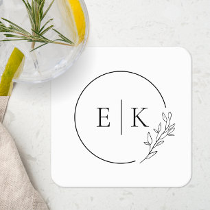 Modern Foliage Bröllop Monogram Underlägg Papper Kvadrat