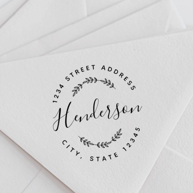 Modern Foliage Bröllop Round Returadress Självfärgande Stämpel (Skapare uppladdad)