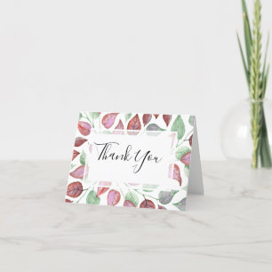 Modern Foliage Watercolor Burgundy Löv Bröllop Tack Kort