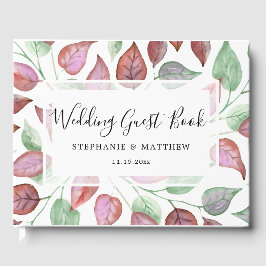 Modern Foliage Watercolor Burgundy Paílated Bröllo Gästböcker