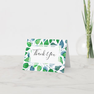 Modern Foliage Watercolor Greenery Löv Bröllop Tack Kort