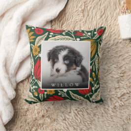 Modern Folk Art Blommigt Pet Photo jul Helgdag Kudde