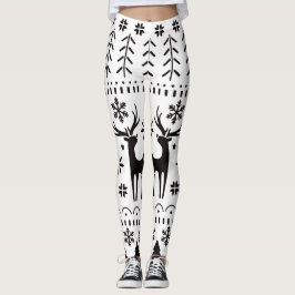 Modern Folk Art Christmas Reindeer Holiday Leggings