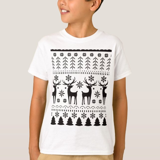 Modern Folk Art Christmas Reindeer Holiday T Shirt (Framsida)