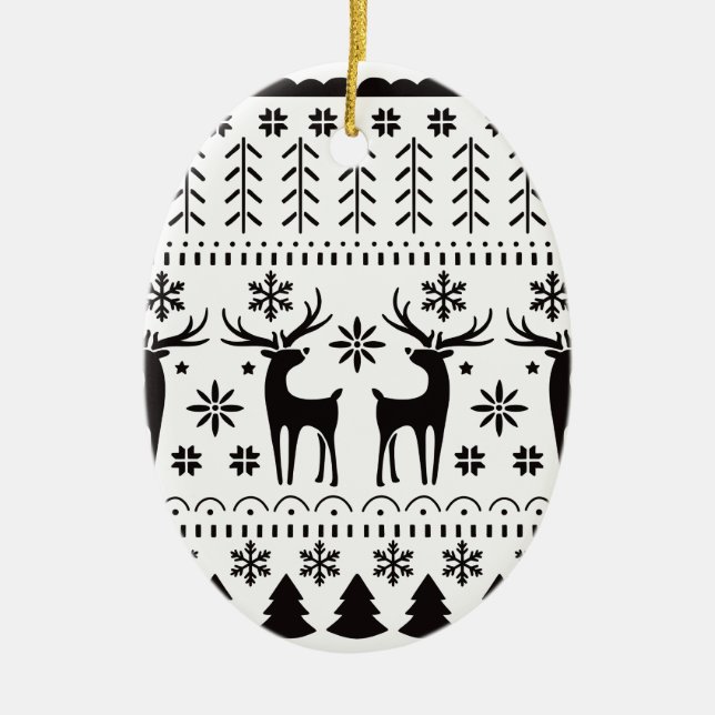 Modern Folk Art Christmas Reindeer Julgransprydnad Keramik (Framsidan)