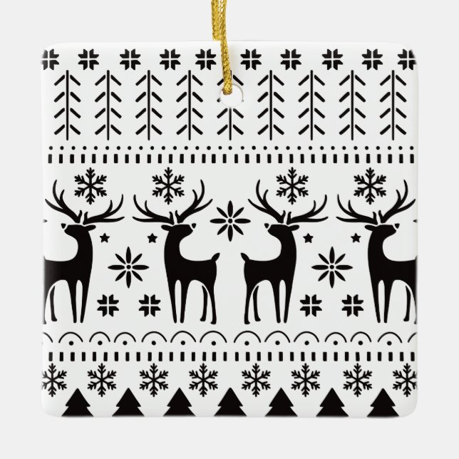 Modern Folk Art Christmas Reindeer Julgransprydnad Keramik (Framsida)