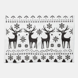 Modern Folk Art Christmas Reindeer Kökshandduk
