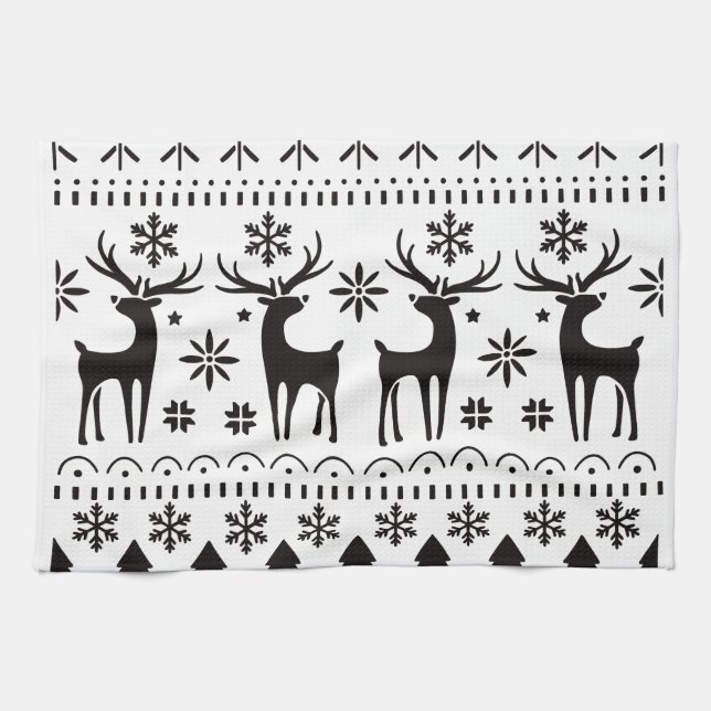 Modern Folk Art Christmas Reindeer Kökshandduk (Horisontell)