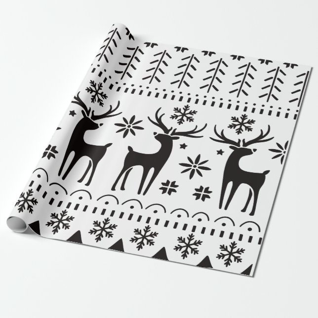 Modern Folk Art Christmas Reindeer  Presentpapper (Utrullad)