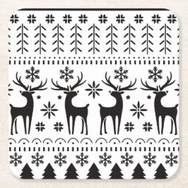 Modern Folk Art Christmas Reindeer Underlägg Papper Kvadrat