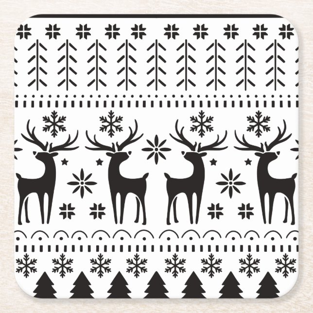 Modern Folk Art Christmas Reindeer Underlägg Papper Kvadrat (Framsidan)