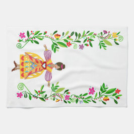 Modern Folk Art Mexikanska Stil Flower Girl Kökshandduk