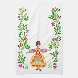 Modern Folk Art Mexikanska Stil Flower Girl Kökshandduk