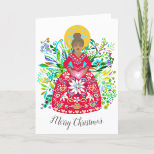Modern Folk Art Vibrant Red jul Angel Helgkort