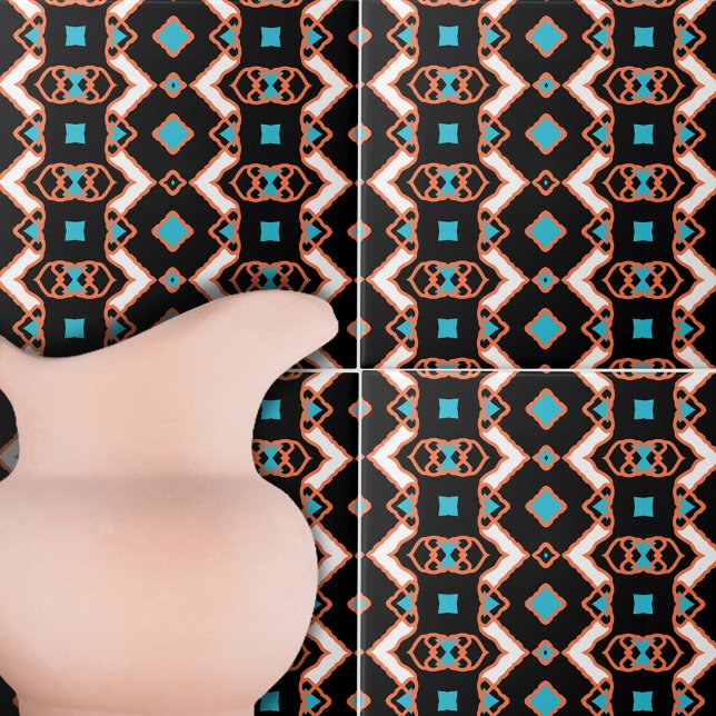 Modern Folk Black Symmetrical Geometric Mönster Kakelplatta (Skapare uppladdad)