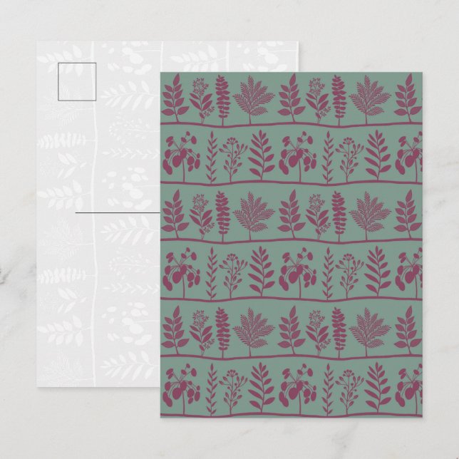 Modern Folk Botanisk Salvia och Bär Mini Art Helg Vykort (Fram/baksida)