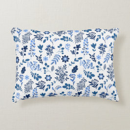 Modern FolkArt botanisk Blommigt Skriv ut blåvit Prydnadskudde