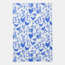 Modern folkkonst för lantbruk, chickens och botani kökshandduk