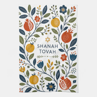 Modern folkkonst Shana Tovah botanisk Kökshandduk