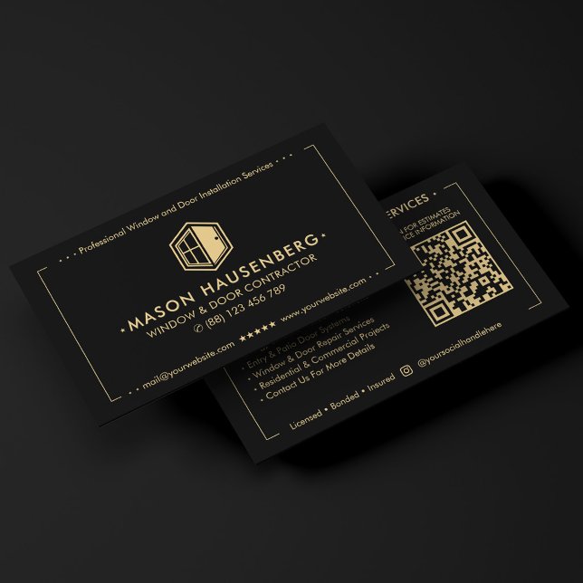 Modern fönsterdörrsspecialist Svart  Visitkort (Modern Door Window Specialist Black Business Card
)