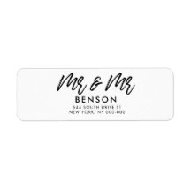 Modern font Mr & Mr. gay bröllop returadress
