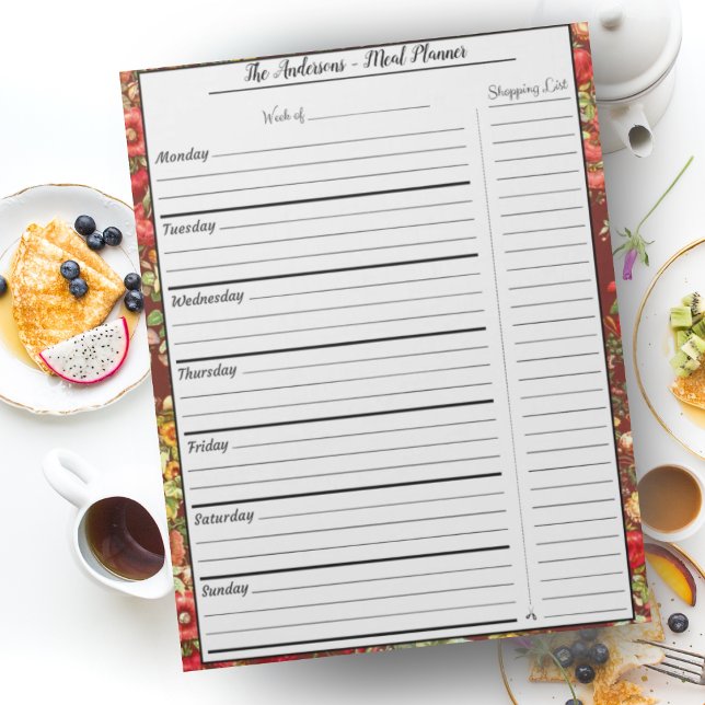 Modern Food Meal Planner - Burgundy Chintz-Blommig Anteckningsblock (Skapare uppladdad)