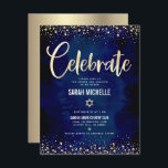 Modern för bat mitzvah guldfold Glitter Tilläggskort<br><div class="desc">Var stolt, gladd och visa den här milstolpen av din favoritBat mitzvah! Inkludera den här fantastiska, moderna infogningen av personliger för mer information om evenemanget. Graphic faux faux guld foil calligraphy script, Star of David, and confietti, overlay a rik, dramatiskt, navy blue water color bakgrund. Anpassa anpassningsbarna med information om...</div>