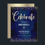 Modern för bat mitzvah guldfold Glitter Tilläggskort<br><div class="desc">Var stolt, gladd och visa den här milstolpen av din favoritBat mitzvah! Inkludera den här fantastiska, moderna infogningen av personliger för mer information om evenemanget. Graphic faux faux guld foil calligraphy script, Star of David, and confietti, overlay a rik, dramatiskt, navy blue water color bakgrund. Anpassa anpassningsbarna med information om...</div>