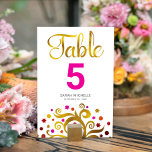 Modern för bat mitzvah Rosa och guldblomma i Livet Bordsnummer<br><div class="desc">Inget Bat mitzvah party är färdigt utan bordsnummer av personlig. Låt din favorit Bat mitzvah vara stolt, glädjas och fira hennes milstolpe på hennes perfekt samordnade party. Denna sofistikerade, chic, bedövning, abstrakt grafik faux guld-folie träd med glatt rosa, orange och röd stjärna av David och punkt "löv" och shock rosa-bordsnummer...</div>