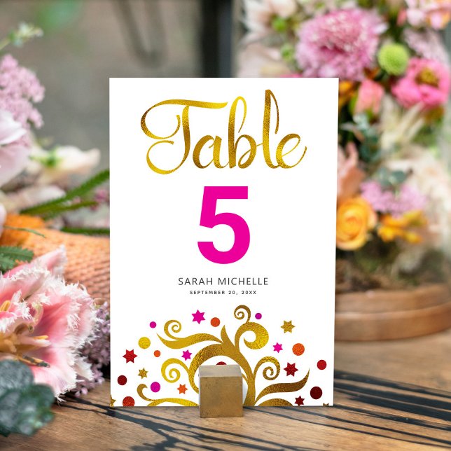 Modern för bat mitzvah Rosa och guldblomma i Livet Bordsnummer (Skapare uppladdad)