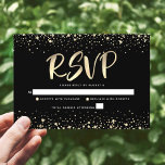 Modern för bat mitzvah svart gulfenad Glitter-skri OSA Kort<br><div class="desc">Var stolt, gladd och visa den här milstolpen av din favoritBat mitzvah! Inkludera det här fantastiska, moderna OSA-kortet för personlig för evenemanget. Bildskript för grafik faux faux guld-folie och konetti täcker över en rik, dramatisk, svart bakgrund. Anpassa anpassningsbarnas text med datumet "svara senast". Matchning och samordning av inbjudan, adressetiketter, klistermärken,...</div>