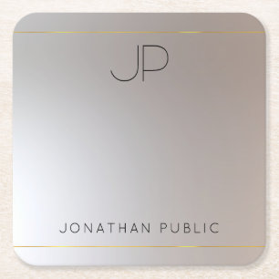 Modern för den monogrammade Guld Silver-mallen Gla Underlägg Papper Kvadrat