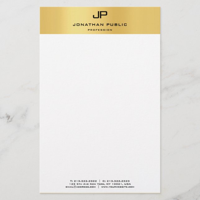 Modern för den vita mallen elegant Monogram Guld Brevpapper (Framsida)