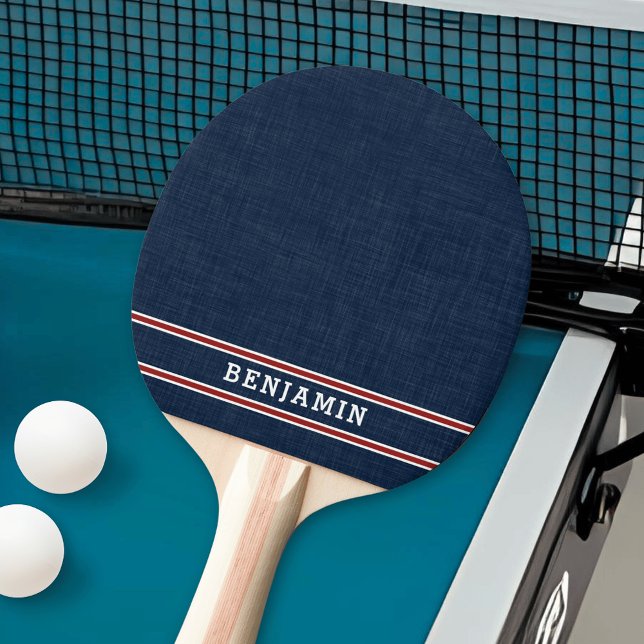 Modern för det månghundravita blå Randen och det v Pingisracket (Navy Blue White and Red Ping Pong Paddle)