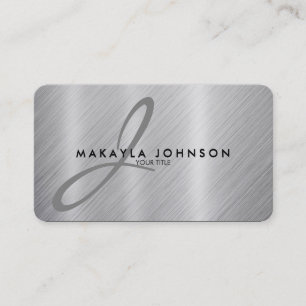 Modern & för elegant grå Monogram borstat Visitkort