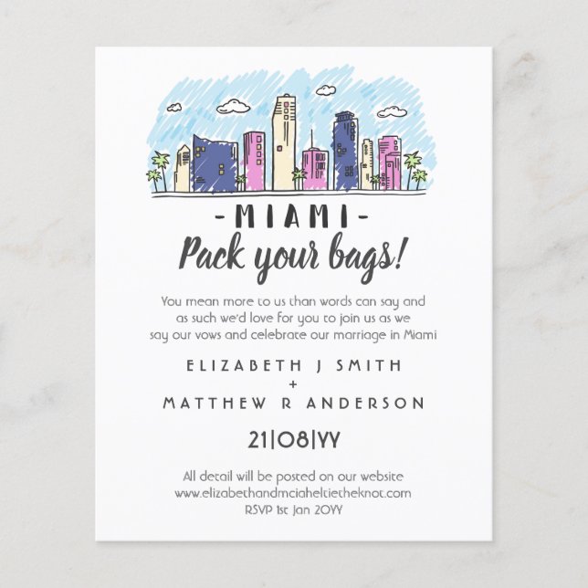 Modern för handritad destination för MIAMI Bröllop (Framsida)
