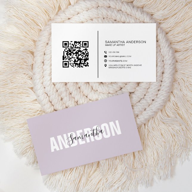Modern för minimal Lilac Lavender QR-kod Visitkort (Skapare uppladdad)