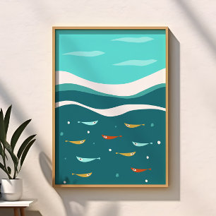 Modern för Vinkara medelårhundradet i Retro Sommar Poster