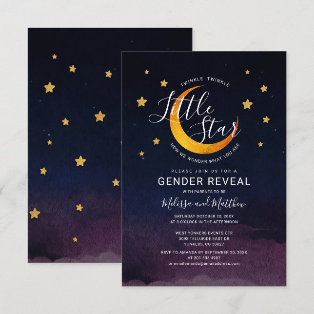 Modern förälder som ska bli Gender i Måne Stars Inbjudningar (Fram/baksida)