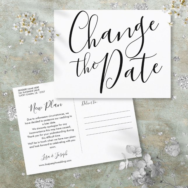 Modern Förändring av Datum för Uppskjuten Händelse Meddelande Vykort (Modern Change the Date Postponed Event Announcement Postcard)
