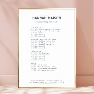 Modern förenkling, Professionell, salon, Pris list Poster