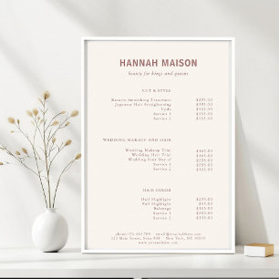 Modern förenkling, Professionell, salon, Pris list Poster