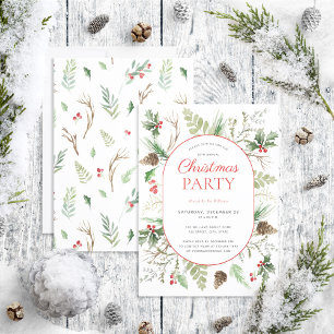 Modern Forest Berry Pinecone jul Party Inbjudningar