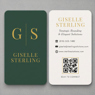 Modern Forest Grönt Guld Monogram QR-kod Visitkort