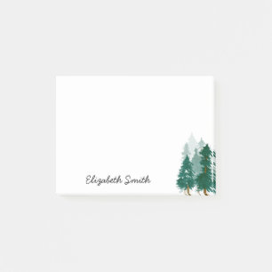 Modern Forest Träd Watercolor Rustic Script Namn Post-it Block