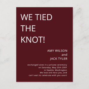 Modern förklaring från Rustic Burgundy Bröllop Vykort