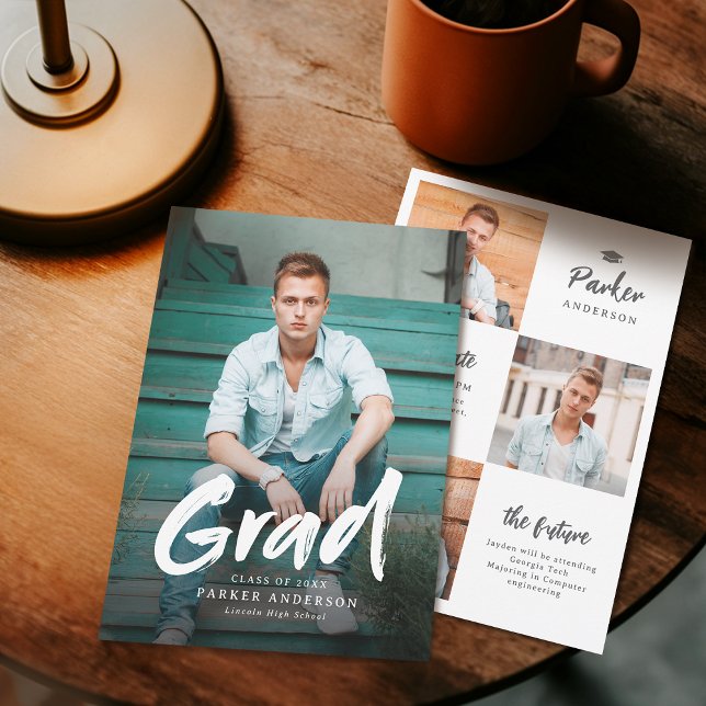 Modern förklaring om Push Script Photo Studenten Inbjudningar (Modern Brush Script Photo Graduation Announcement)