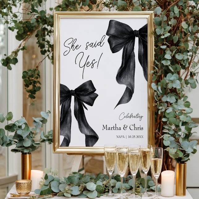 Modern Förlovning sa ja Coquette Black Bow Poster (Modern Engagement She Said Yes Coquette Black Bow Poster)