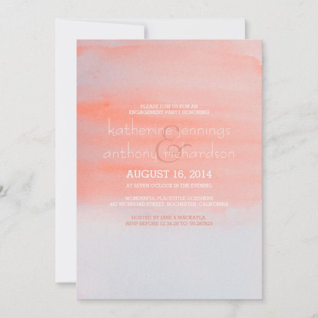 Modern förlovningsfest för vattenfärg i elegant inbjudningar (Framsida)