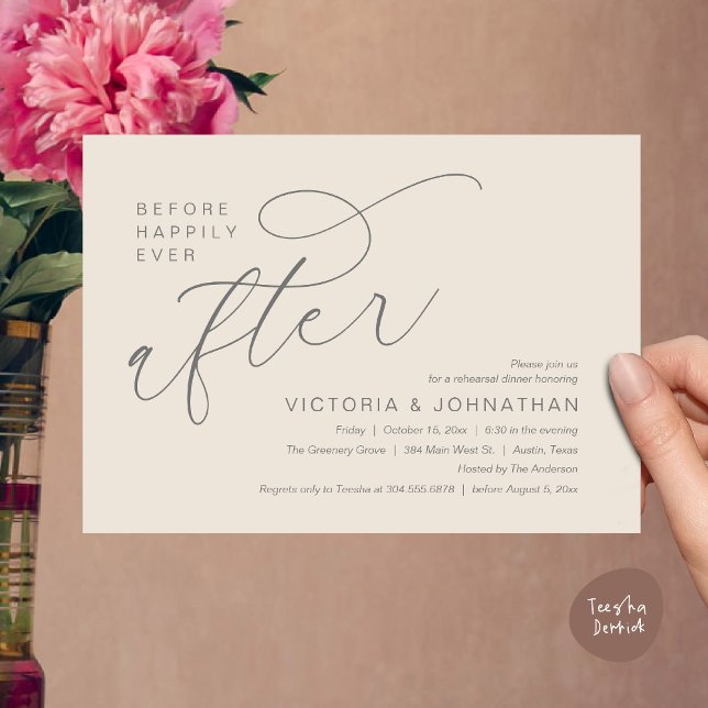 Modern Förlovningsmiddag före Lyckligt Alltid Inbjudningar (Modern Before Happily Ever After Romantic Rehearsal Dinner Invites Card PDF Aesthetic Cream Grey)